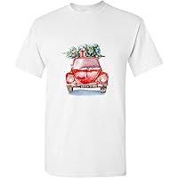 Christmas Tree Lucky Red Beetle Car Cartoon Art White Men T Shirt Tee Top S-5XL