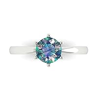 Clara Pucci 1.0 ct Round Cut Solitaire Stunning Blue Moissanite Engagement Wedding Bridal Promise Anniversary Ring in 14k White Gold