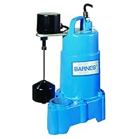 Barnes Model 112552 Model SP33VFX Submersible Sump Pump - High-Efficiency for Residential Use, Cast Iron Vortex Impeller, 1/3 HP, 3000 GPH, Piggy Back Mechanical Float Switch, 20' Cord, 9