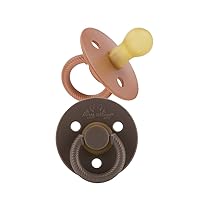 Itzy Ritzy Natural Rubber Pacifiers Set of 2 – Natural Rubber Newborn Pacifiers with Cherry-Shaped Nipple & Large Air Holes for Added Safety; Set of 2 in Chocolate & Caramel, Ages 0 – 6 Months