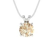 Clara Pucci 1.0 ct Round Cut Genuine Natural Brown Morganite Solitaire Pendant Necklace With 18
