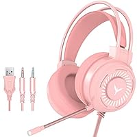 3.5mm Gaming Headset Headphones Surround Sound Stereo Wired Earphone for PC Notebook with Microphone Pink