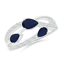Pear Shape Blue Sapphire CZ Diamond Art Deco Band Ring 925 Sterling Silver September Birthstone Gemstone Jewelry Wedding Engagement Women Birthday Gift