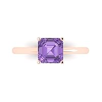 1.55 ct Asscher Cut Solitaire Genuine Simulated Alexandrite 4-Prong Stunning Classic Statement Ring 14k Rose Gold for Women