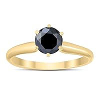 1/2 Carat Round Black Diamond Solitaire Ring in 14K Yellow Gold