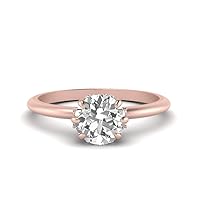 Choose Your Gemstone 14k Rose Gold Plated Round Shape Side Stone Engagement Rings Modern Design Birthday Gift Wedding Gift Hidden Diamond CZs 6 Prong Solitaire Ring : US Size 4 to 12