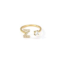 MRENITE 10K 14K 18K Gold Initial Letter Rings for Women Real Gold Adjustable Letters A-Z Ring Stackable Alphabet Rings Jewelry Gift for Women Girls