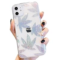 for iPhone 13 Case (6.1 inch), Hemp Style Sparkling Bling Glitter Weed Design Transparent Soft TPU Protective Clear Case Compatible for iPhone 13 6.1