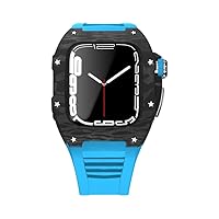 New Modification Kit for Apple Watch Series 7 45MM Metal Case+Silicone Band for iWatch 44 SE 6 5 4 Carbon Fiber Cases Rubber Strap (Color : 10mm Gold Clasp, Size : 44mm for 6/5/4/SE)