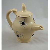 White Ceramic Teapot with Cobalt Blue and Black Flowers Wheel Thrown Clay Pottery Ready to Ship