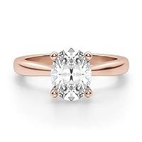 18K Solid Rose Gold Handmade Engagement Ring 1.50 CT Oval Cut Moissanite Diamond Solitaire Wedding/Bridal Ring for Her/Women Promise Rings