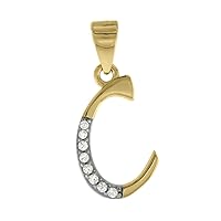 Dainty 1/2 inch 14k Yellow Gold Diamond Stylized Block Alphabet Letter Initial Pendant Necklace for Women 1/10 ct. High Polished 18 inch