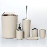 6Pcs Bathroom Accessories Set Toothbrush Holder Cup Soap Dispenser Dish Toilet Brush Trash Can Plastic Tumbler Cup Washroom Tool (Color : Beige, Size : 1)