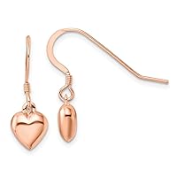 925 Sterling Silver Rose tone Puffed Love Heart DReligious Guardian Angel Shepherd Hook Earrings Measures 25x8.2mm Wide Jewelry for Women