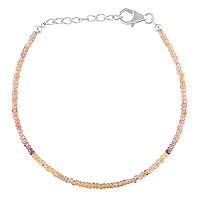 Natural Padparadscha Yellow Sapphire 2.5mm Rondelle Shape Faceted Cut Gemstone Beads 7 Inch Adjustable Silver Plated Clasp Bracelet For Men, Women. Natural Gemstone Link Bracelet. | Lcbr_05023