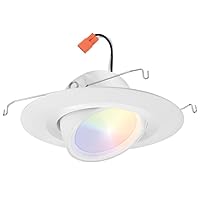 Juno RB56AC RGBW MW L/SKTWHIP M6 RetroBasics Connect Adjustable LED Downlight, Dynamic Color Red, Green, Blue, White, Matte White, 5-Inch to 6-Inch