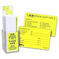 ICE (In Case of Emergency) Medical Alert Card Counter Display and 150 laminated Cards, Perfect Giveaways for Doctors’ Offices, Hospitals, Schools