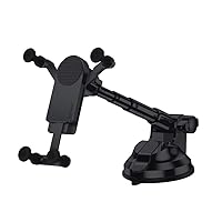Car Cell Phone Holder for Windshield/Dashboard/Window,with Long Arm Adjustable Suction Cup Truck Mobile Mount,Gravity Clamping One-Handed Operation Metal Clip Stand,Black