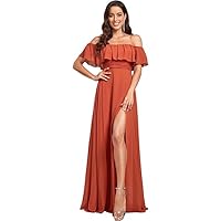 Womens Off The Shoulder Ruffle Bridesmaid Dresses Party Dresses Side Split Beach Maxi Dress