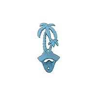 Handcrafted Nautical Decor Rustic Light Blue Cast Iron Wall Mounted Palm Tree Bottle Opener 6