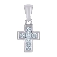 925 Sterling Silver Womens Princess cut CZ Cubic Zirconia Simulated Diamond Cross Religious Charm Pendant Necklace Measures 17x7.8mm Wide Jewelry for Women