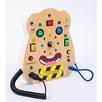 Montessori Busy Board, Wooden Sensory Toy with 17 LED Lights, with 10 Shape Sorter Switches, LED Light-up Toy, Toddler Intellectual Development Toy (Marquee)