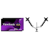 ViewSonic VG2455_56A_H2 24 Inch Dual Pack Head-Only 1080p IPS Monitors and LCD-DMA-002 Spring-Loaded Dual Monitor Mounting Arm with Vesa Mount