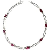 10k White Gold Christian Fish Tennis Bracelet 0.05 ct Diamonds & 1.75 ct Oval Created Ruby, 1/8 inch wide