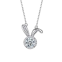 Sterling Women Silver Cute Rabbit Pendant Necklace Teenager Girls Micro Inlaid 925 Silver Animal Jewelry Fashion