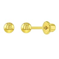 Shiny Gold Plated Classic Plain Ball Screw Back Safety Earrings for Babies 2mm-4mm - Delicate Plain Gold Ball Earrings for Newborn Babies, Infants, and Toddlers - Lightweight Baby Studs