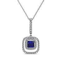 Blue Sapphire & Diamond Womens Halo Pendant Necklace 0.68 ctw 14K White Gold with 18