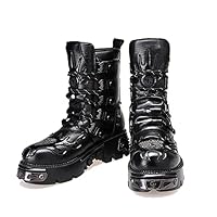 New Gothic Punk Men's Leather boots Motorcycle Boots Platform Desert Boots Black Warm Mid Calf Military Combat Boots Fashion
