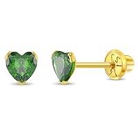 14k Yellow Gold 5mm Tiny Heart Cubic Zirconia Screw Back Earrings for Baby Girls, Toddlers, and Young Girls - Simulated Birthstone CZ Heart Stud Earrings for Girls - Small Stud Earrings for Children