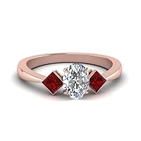 Choose Your Gemstone Kite Design Diamond CZ Ring Rose Gold Plated Oval Shape 3 Stone Engagement Rings Ornaments Surprise for Wife Symbol of Love Clarity Comfortable US Size 4 to 12