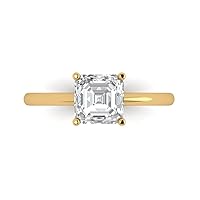 1.5 carat Asscher Cut Genuine Clear Simulated Diamond Bridal Wedding Anniversary Proposal 18K Yellow Gold Solitaire Ring