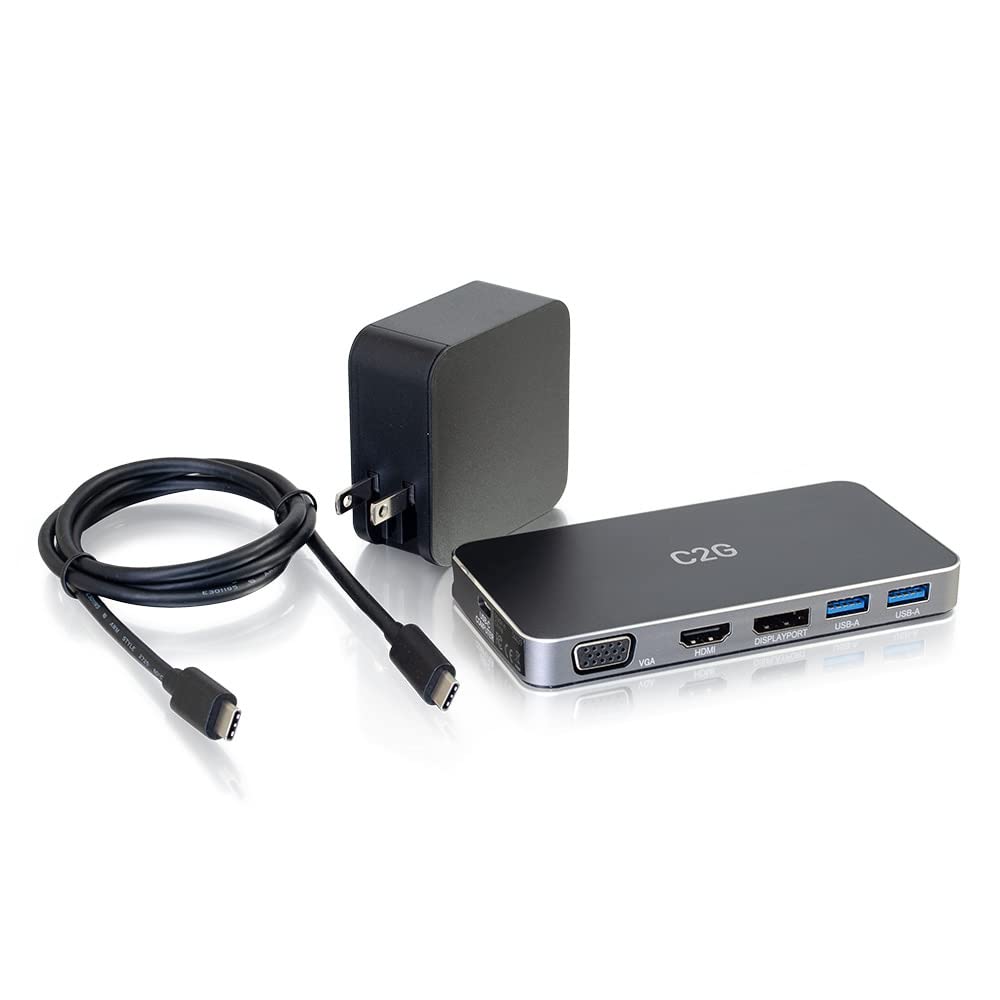 C2G USB-C® 7-in-1 Dual Display MST Docking Station with HDMI®, DisplayPort™, VGA and Power Delivery up to 100W - 4K 30Hz