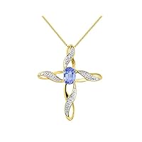 Rylos 14K Yellow Gold Plated Silver Necklace with Gemstone & Diamonds | Elegant Pendant with 18