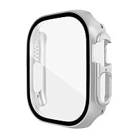 Glass+case For Apple Watch series Ultra 49mm 49 mm smartwatch PC Screen Protector Bumper Tempered Accessories iwatch Ultra cover (Color : Silver, Size : Ultra 49mm)