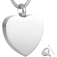 Cremation Pendant Plain Heart Cremation-Engravable Stainless Steel Necklace & Filling Kit Urn Necklace Pendant for Ashes Keepsake