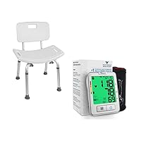 Vaunn Medical Shower Chair with Back for Elderly and Blood Pressure Monitor Machine Bundle