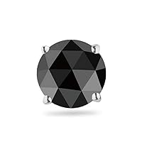 Round Rose Cut Black Diamond Men's Stud Earrings AA Quality in 14K White Gold Available in Small to Large Sizes