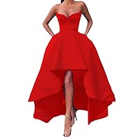 2023 Strapless Off Shoulder Sleeveless Satin Formal Prom Dress Front Short Back Long Puffy Party Cocktail Host Evening Gowns