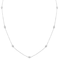 SZUL Bezel Set Genuine Diamond Station Necklace in 14K White, Yellow, or Rose Gold (1/4 Carat TW - 2 Carat TW)