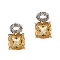 10k Yellow Gold Cushion Citrine and Pave Diamond Earrings