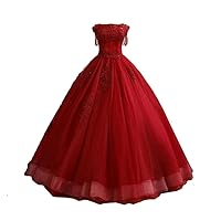 Women's A-line Cap Sleeves Prom Dresses Off The Shoulder Quinceanera Dresses Red