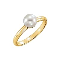 14k Yellow Gold Cultured White Freshwater Pearl 6.5 7mm Polished White Ring Size 7 Jewelry for Women