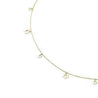 14K Solid Gold Star of David Station Necklace for Women | 14K Real Gold Dangling Star Necklace | Minimalist Celestial Necklace | Women's 14K Gold Dainty Jewelry | Gifts for Birthday, 18