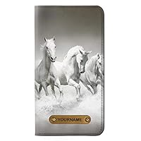 RW0933 White Horses PU Leather Flip Case Cover for iPhone 11 with Personalized Your Name on Leather Tag