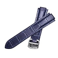 Handmade Blue Black Aligator Crocodile Skin Watchband for Cartier Blue Balloon Wrist Bracelet Depolyment Clasp (Color : Blue, Size : 8mm)