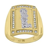 10k Two tone Gold Mens CZ Cubic Zirconia Simulated Diamond Saint Lazarus With Two Animal Pet Dogs Square Religious Ring Jewelry for Men
